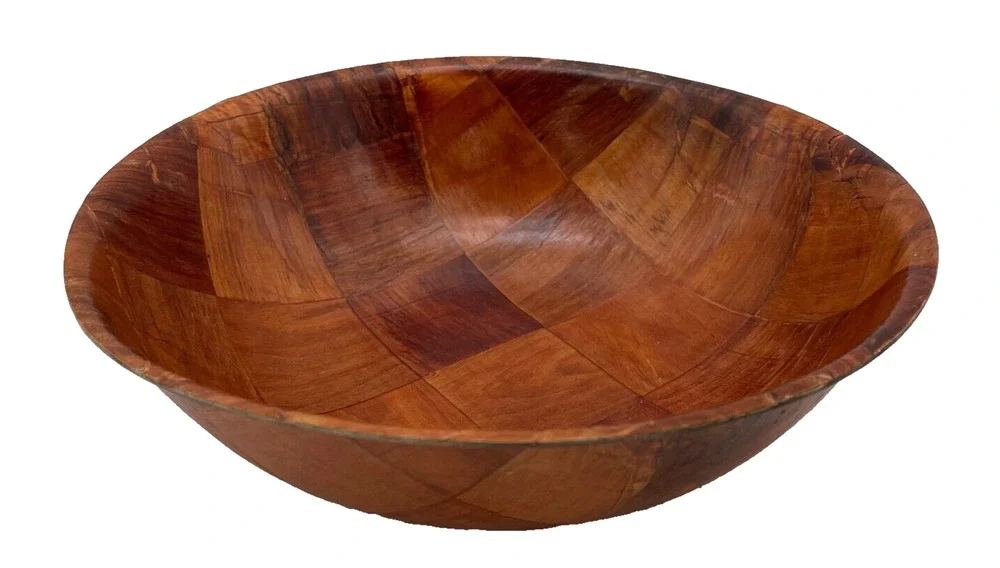 Woven Wood Salad Fruit Rustic Bread Bowl Serving Dish 9.75